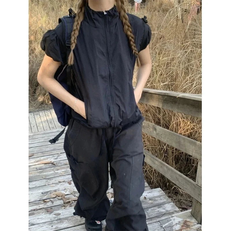 Vintage Sports Jackets Women Mountaineer Short Sleeve Sun-proof Coat Female Summer Thin Zipper Quick Drying Jacket