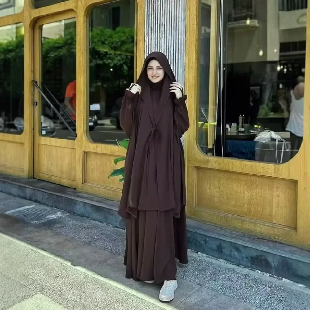 

Eid Ramadan Prayer Abayas For Modest Women 2pcs Set Muslim Hijab Dress Dubai Khimar Robe Arab Turkish Jalabiya Islamic Clothes