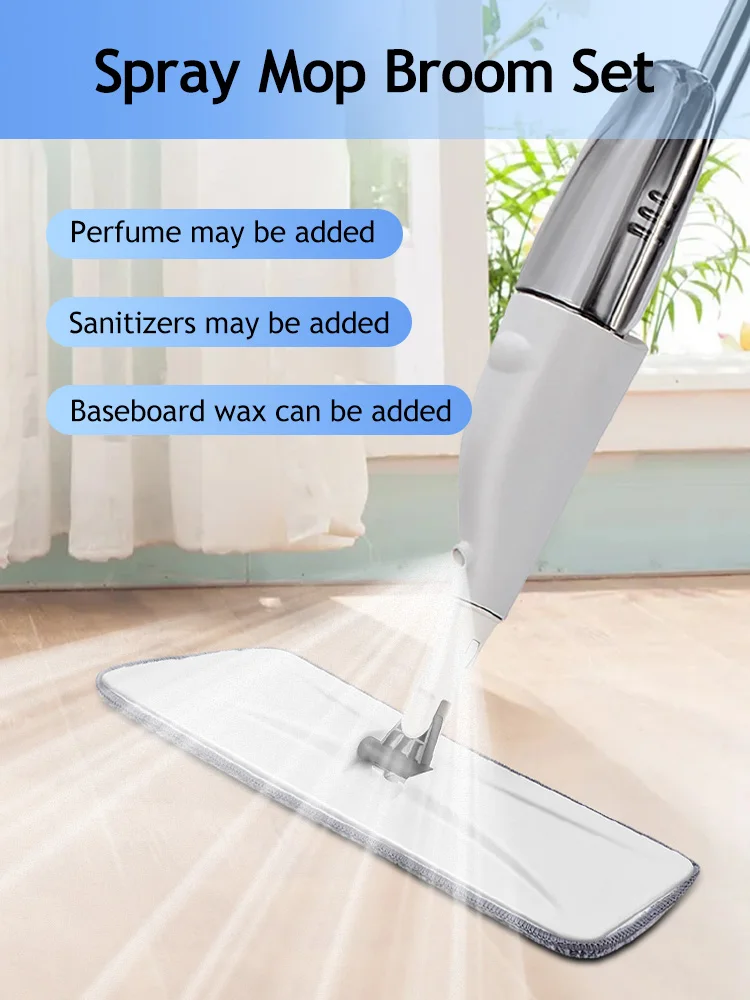 Spray Mop Broom Set Household Flat Mops for Floor Home Cleaning Tool Brooms,Reusable Microfiber Pads,360 Degree Rotating Mop