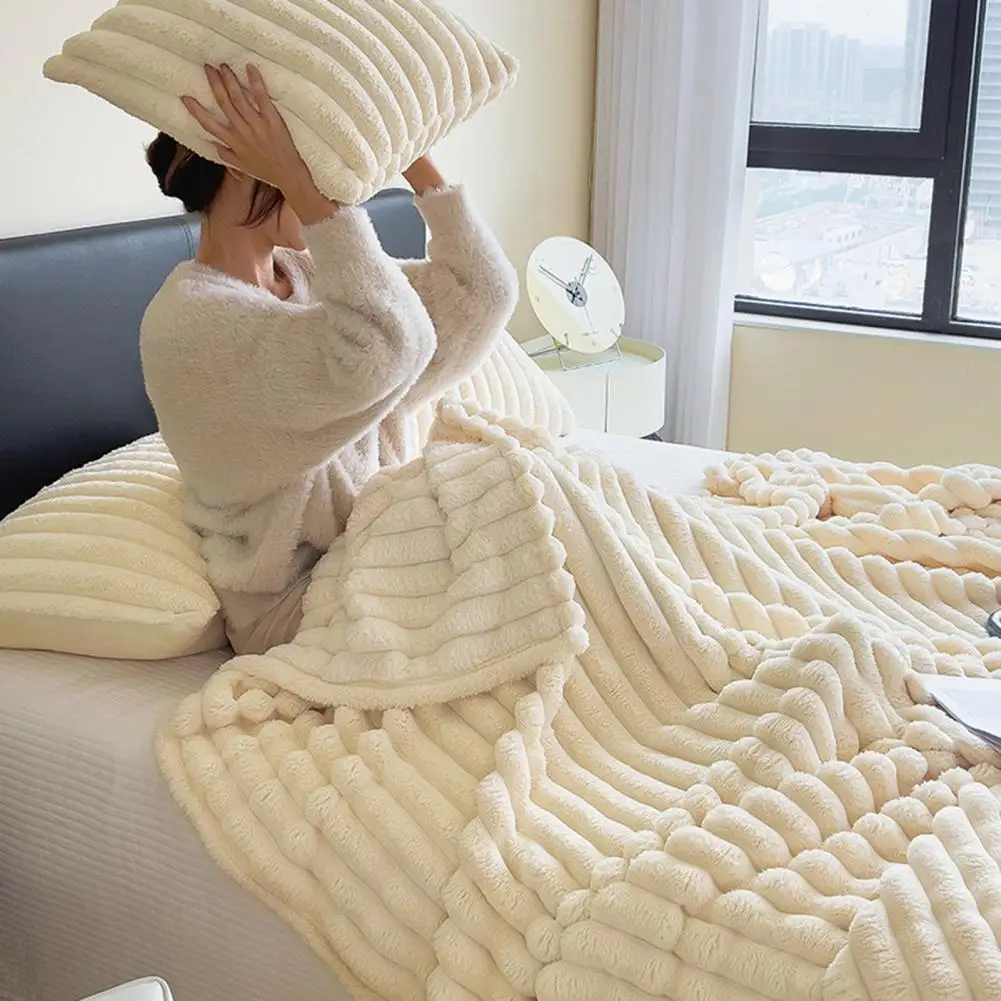 Cozy Furry Throw Blanket Cozy Plush Furry Throw Blanket Thick Fluffy Bubble Blanket for Couch Bed Soft Warm Solid Color for Room