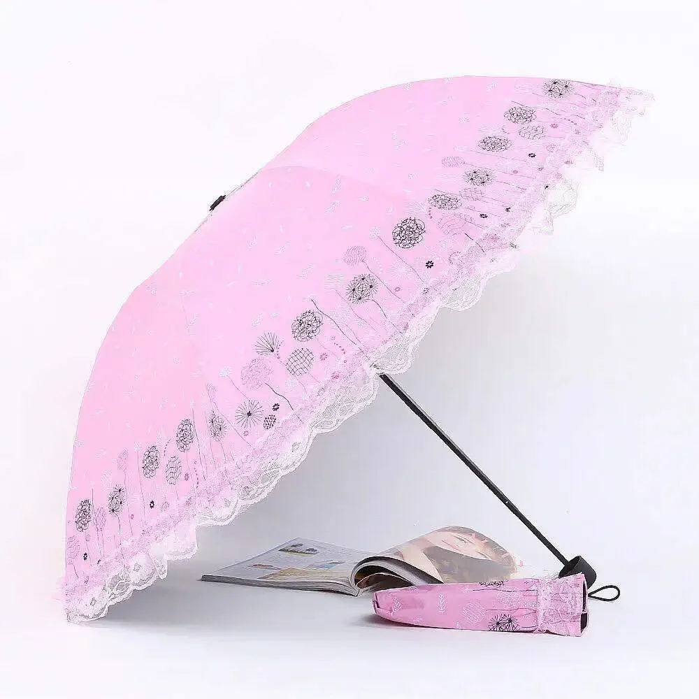 

Women's Vintage Black Vinyl Dandelion Lace Umbrella Anti-UV Sunshade Rainproof Dual-Use Fashionable Protective Umbrella