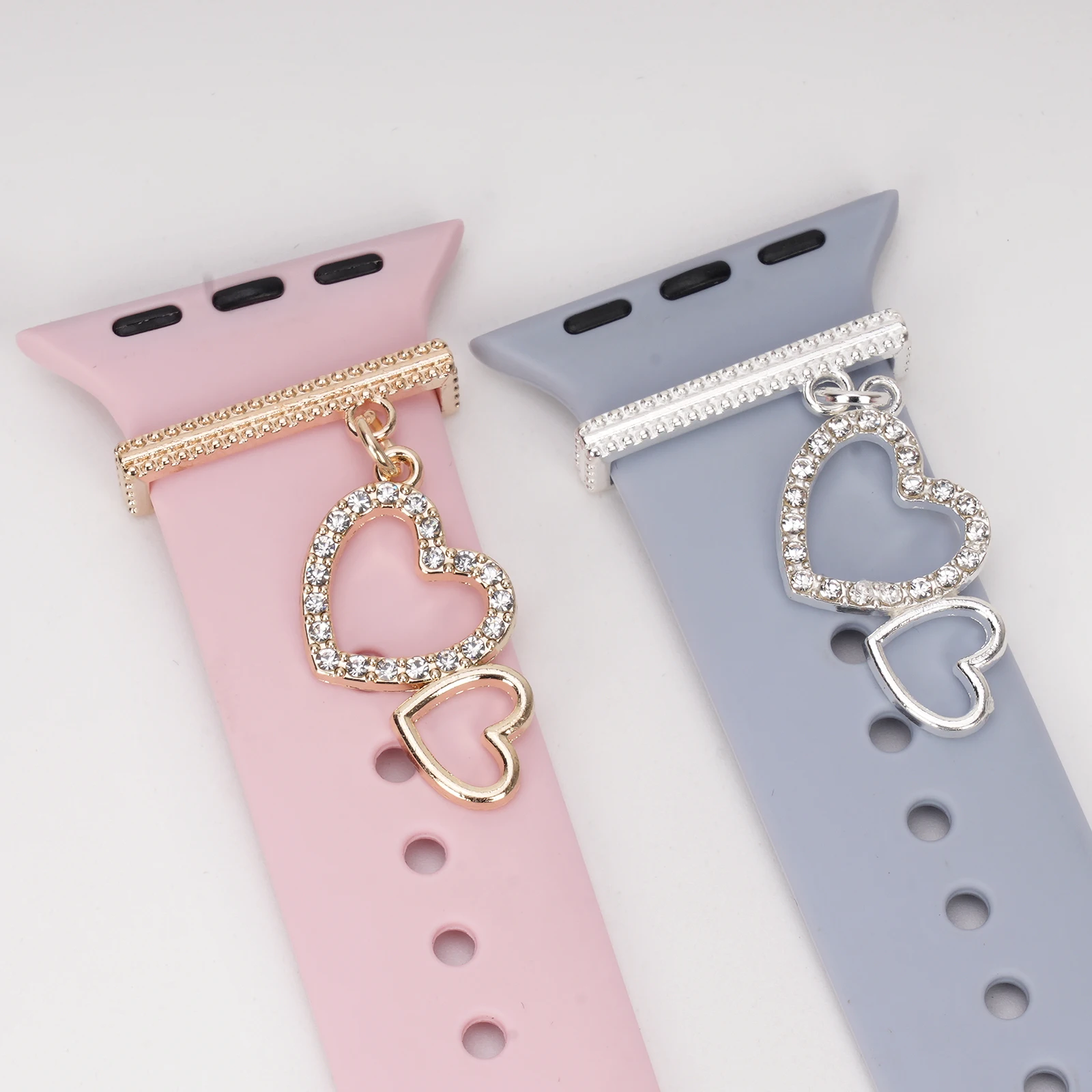 1pc Rhinestone Double Love Charm Watch Strap Decoration, for Smart Watches Silicone Strap 38MM, 40MM, 41MM, 42MM