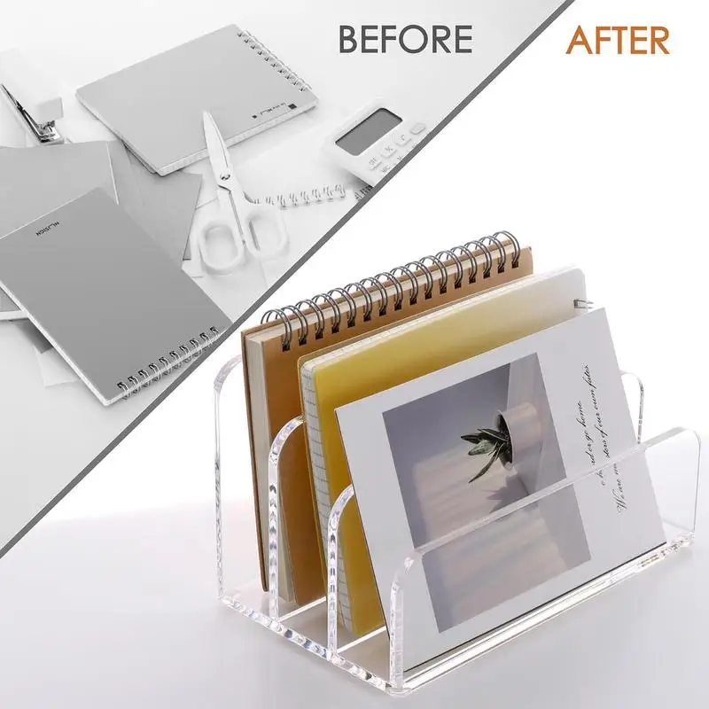 Imagem -05 - Desktop Acrílico File Organizer Mesa Pasta Classificador Letter Stand Mail Livro Papel Folheto Bin Box Armazenamento