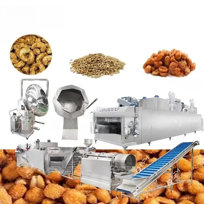 Flavored Peanut Cashew Production Line Coated Nuts Roasting Coating Flavoring Machine Processing Line