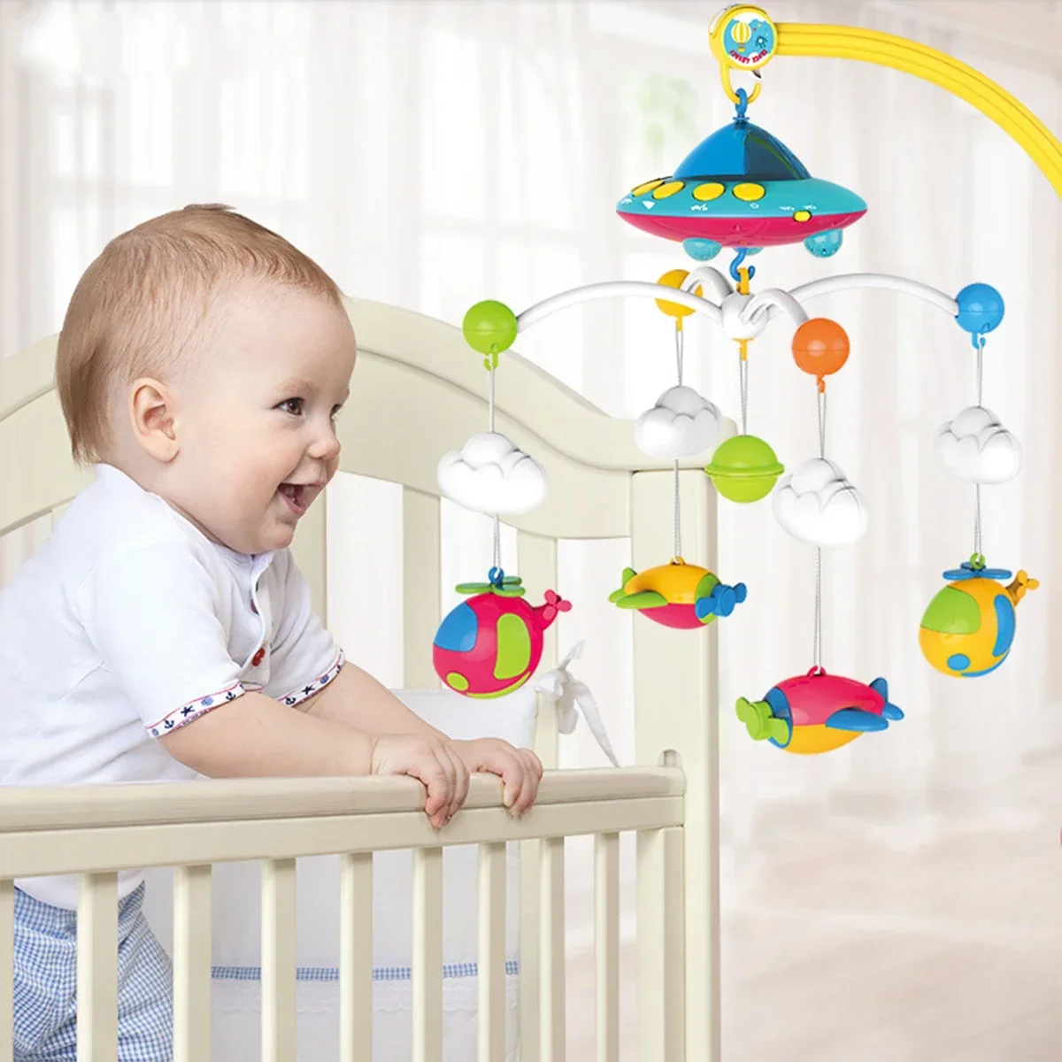Baby Crib Mobile Hanging Bell for 0-12 Month Light Projection Rotation Bed Rattles with Music Newborns Babies Infant Toys Gifts