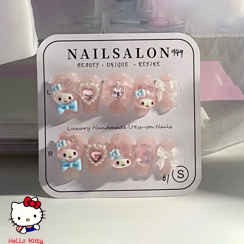 Diy minha melodia conjunto de unhas kawaii macio menina rosa pérola amor água diamante anime manicure design destacável bonito artesanal unhas falsas