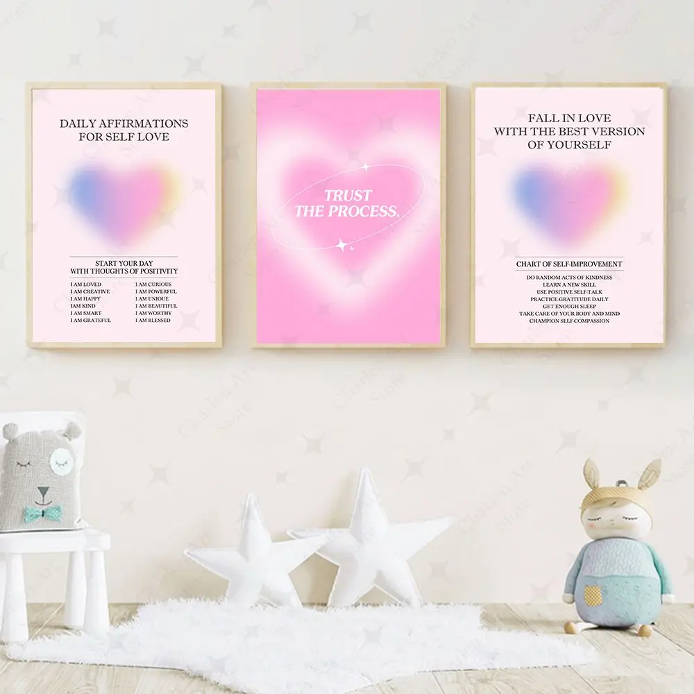 Aura Gradient Poster Daily Affirmation Spiritual Pink Wall Art Chart Of Self-Improvement Canvas Painting Wall Picture Room Decor
