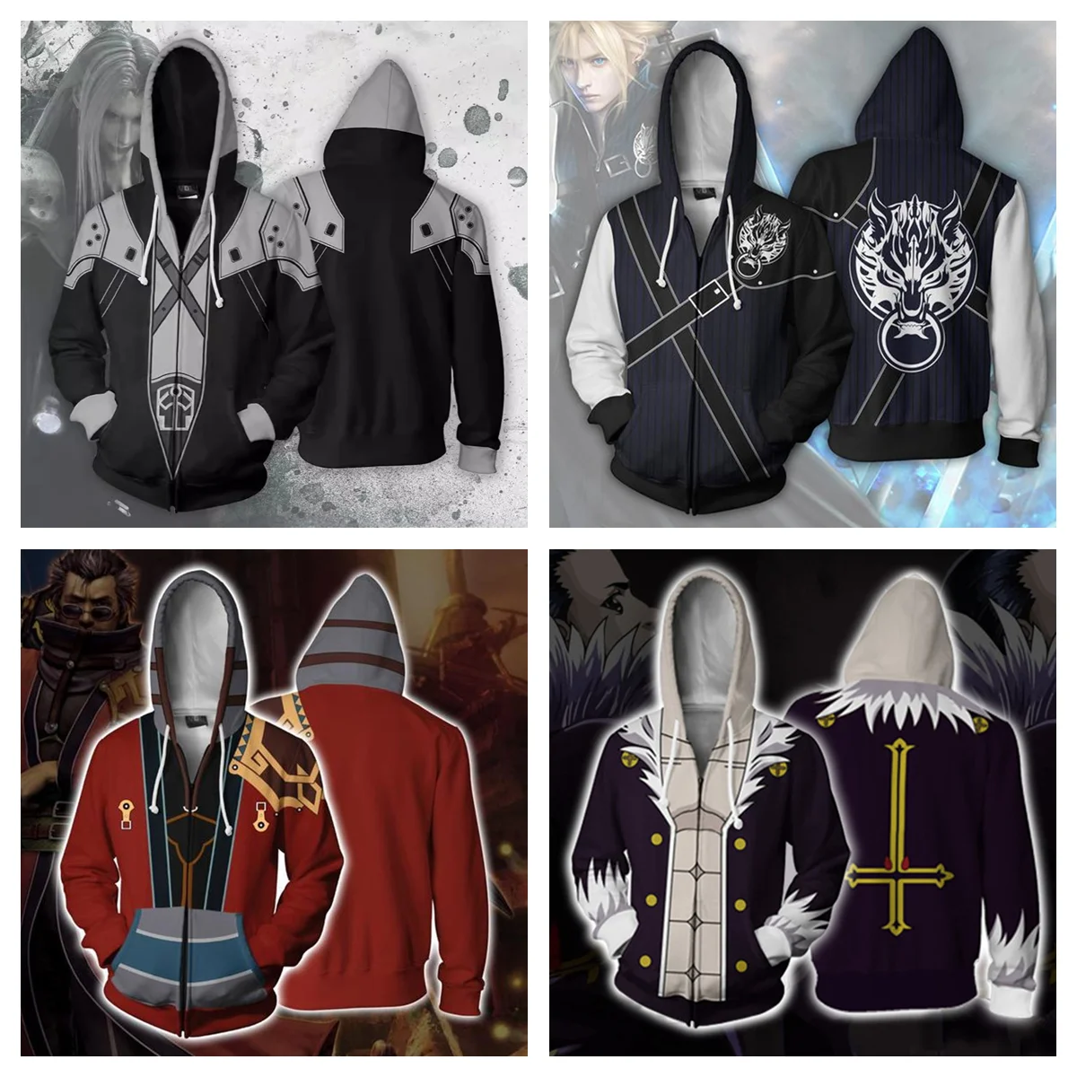 Game Final Fantasy Pullover Cloud Strife Hoodies Zack Fair Cosplay Hooded Zipper Jacket Unisex Sweatshirt Streetwear Clothes