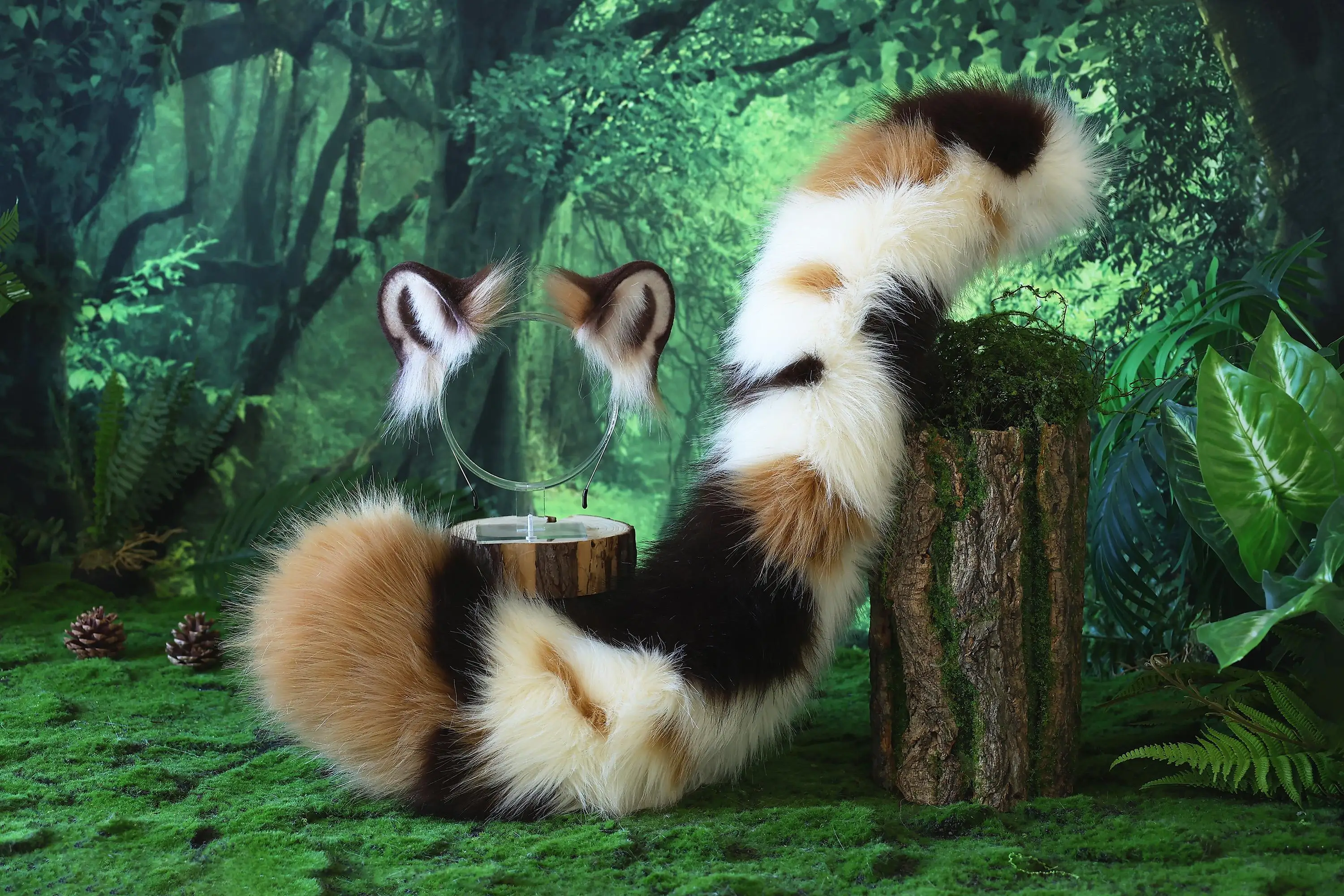 Realistic faux fur Highland lynx cat ear and tail cat cosplay set, animal ear headband, includes faux fur tail, Halloween gift. 2