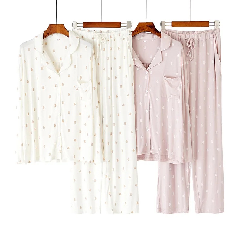 

Spring Fall Modal Pajama Sets Whimsical Print Long Sleeve 2pcs Homewear Suits Cloud Soft Lady's Loungewear Relaxed Fit