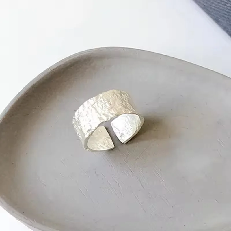 925 Sterling Silver Frosting Geometry Ring for Women Texture Irregular Bead Adjustable Jewelry Gift Dropshipping