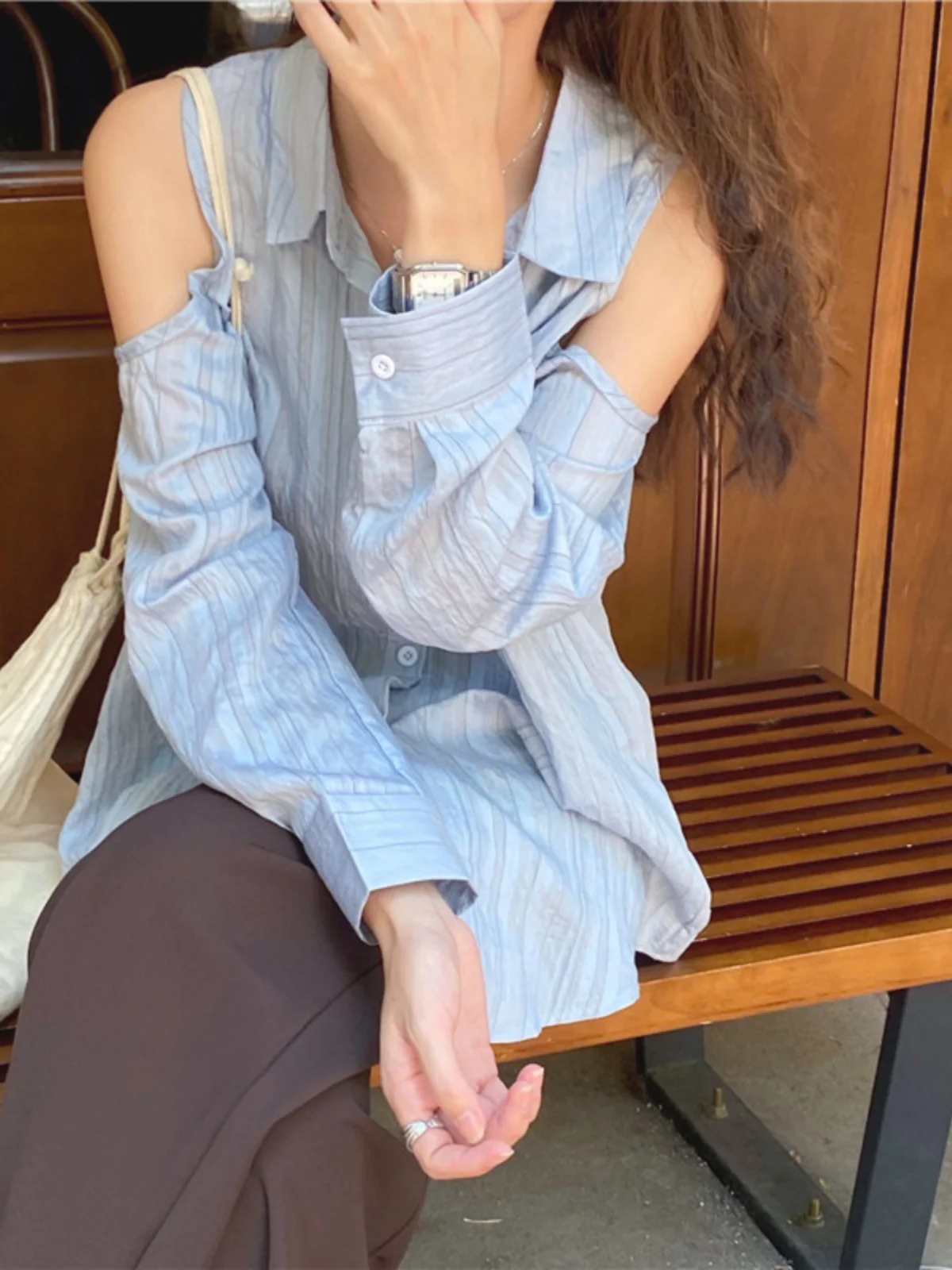 فضفاض البول بئر طويل Sve المرأة irt الصيف تصميم الكورية Sle مستقيم قطع متجدد الهواء طويل طول التعرض الأعلى #4