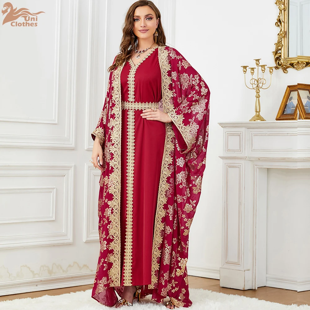 Robe de soirée musulmane Eid pour femmes Abaya avec Robe intérieure ensemble 2 pièces Jalabiya Ramadan Abayas Robe Caftan robes Largos 2025
