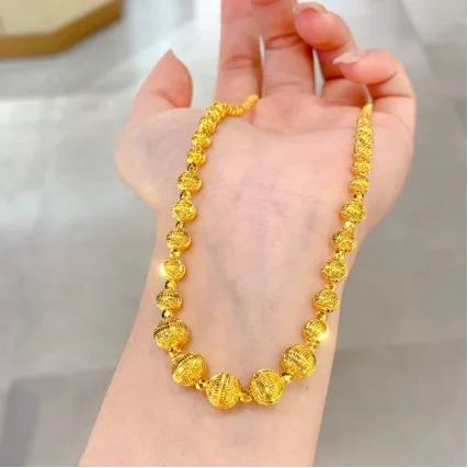 

Women's 24K Gold (AU999) Solid Bead Laser Cat's Eye Necklace | Openwork light track, micro-diamond edge with rotatable clasp