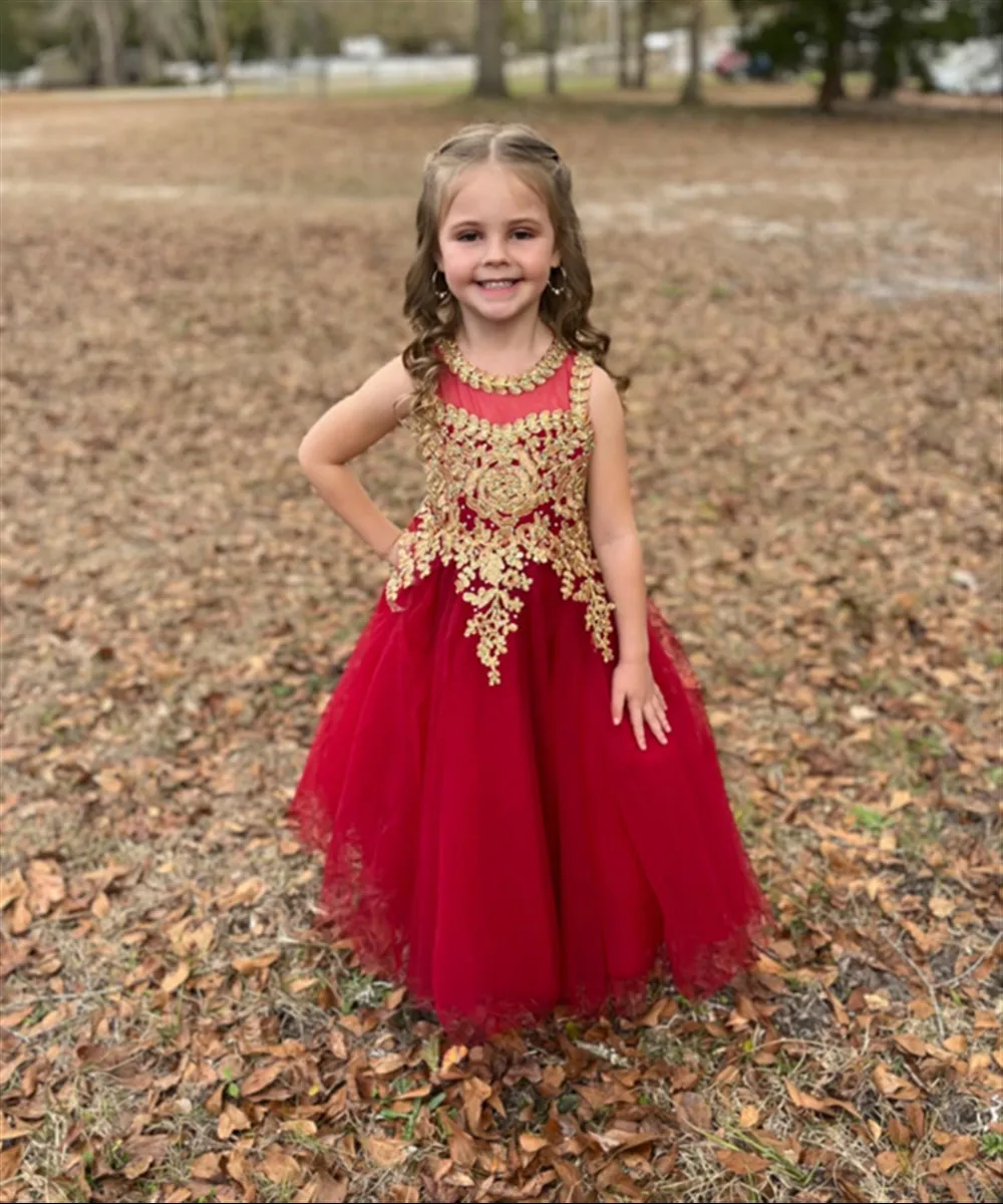 

Luxury Flower Girl Wedding Dress Appliques Sleeveless Formal Little Girl Birthday Party Pageant Dress Prom Ball Gown Customized