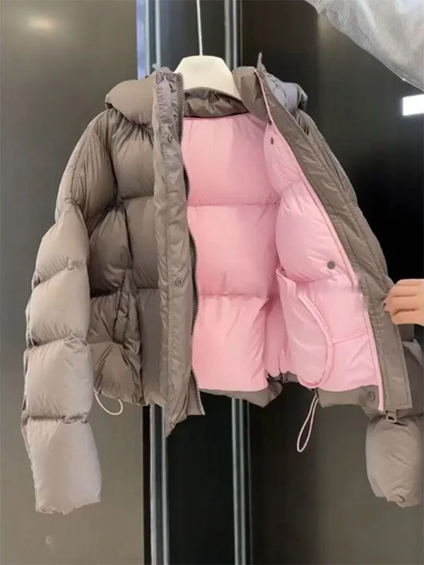 

Fashionable Thickened Kaki Grey Cotton Jacket Women's 2025 Winter New Korean Style Bread Coat Long Sleeve Zipper Closure