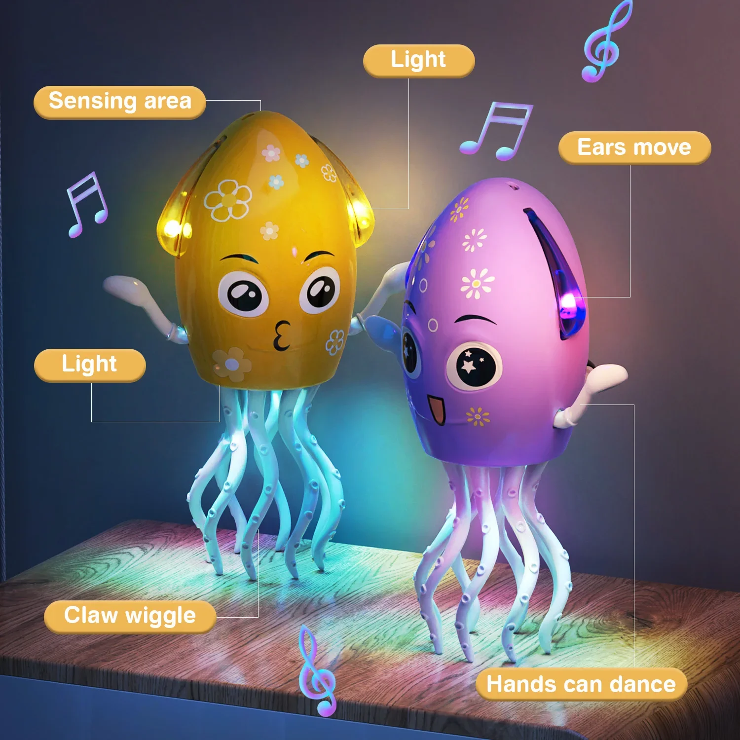 Dancing Squid Toy fish Dancer Electronic Luminous Fidget Toys for Toddler Baby Kids Auto Obstacle Dance Toy with Music Light