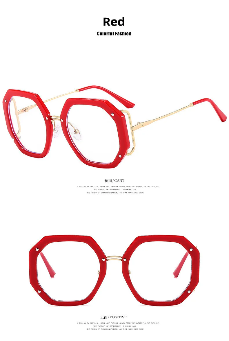 2023 neue Marke Design Mode Große Polygon Frauen Gläser Rahmen Photochrome Anti Blau Licht Computer Lesen Hyperopie Brillen – Detail 8