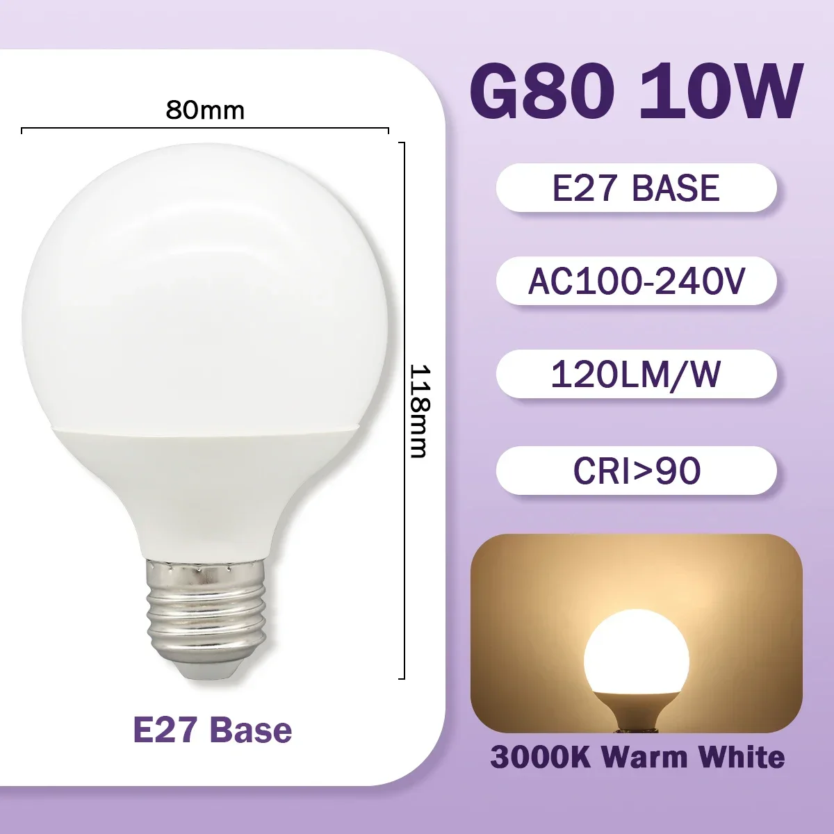 G95 10W ランプ 4 Adet G80 G95 G125 LED Ampul 10W-18W 2700K-6500K