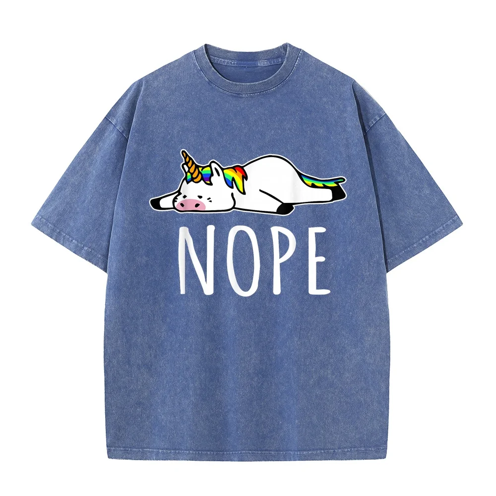 Nope Unicorn T-Shirt Nah Not Gonna Do It Funny Lazy Gift Top Clothing Y2k Women Autumn Retro Men Cotton T Shirt Quote Tee