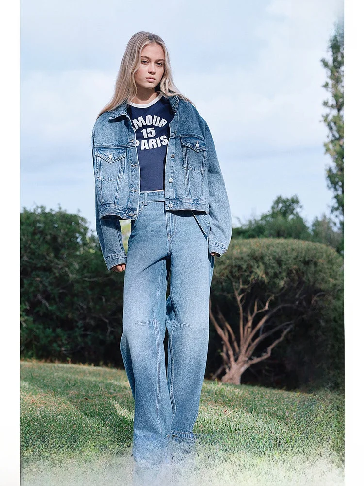 

Джинсы с высокой талией и прямыми штанинами, длинные брюки, 100% хлопок, женская мода, летний ретро-дизайн, H&M