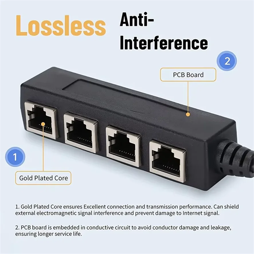 RJ45 이더넷 케이블 분배기 네트워크 어댑터, 이더넷 분배기 1 ~ 4 케이블 적합한 슈퍼 LAN 이더넷 커넥터 어댑터 Cat 6