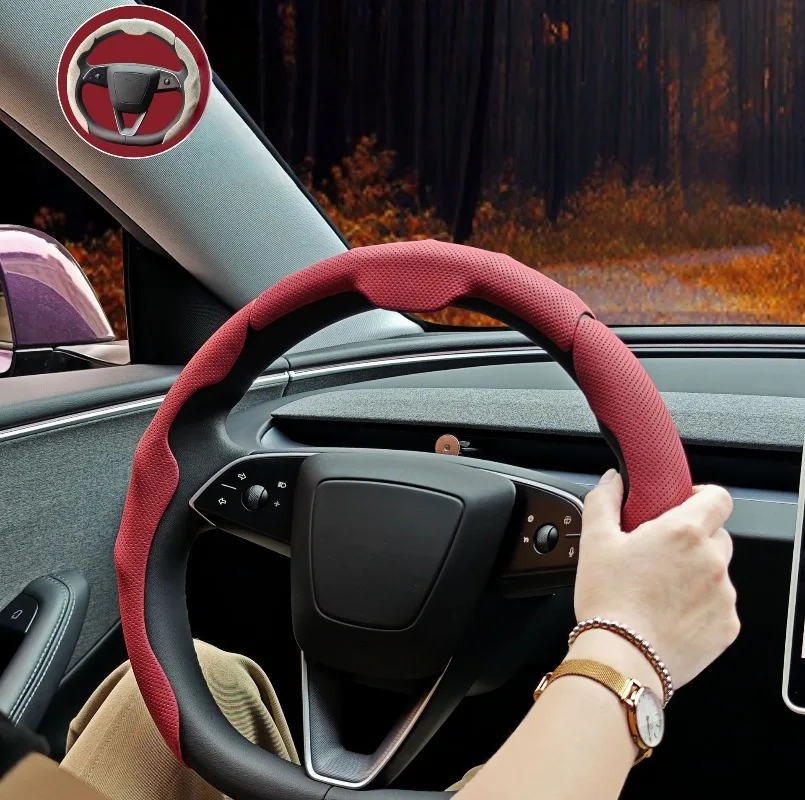 Napa Leather Steering Wheel Cover Anti-Slip & Sweat-Absorbing, All-Season Ergonomic Design, Wear-Resistant Car Wheel Protector