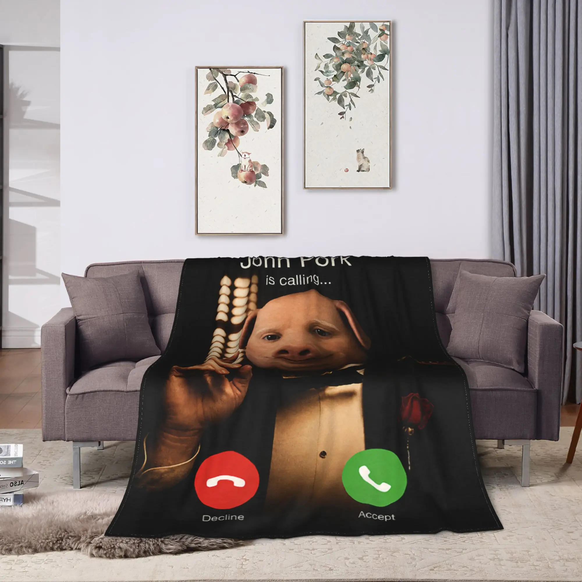 John Pork is Calling Funny Italian Mafia Boss Memes Brainrot Blanket Girls  Flannel Throw Blanket For Outdoor Soft Bedspread