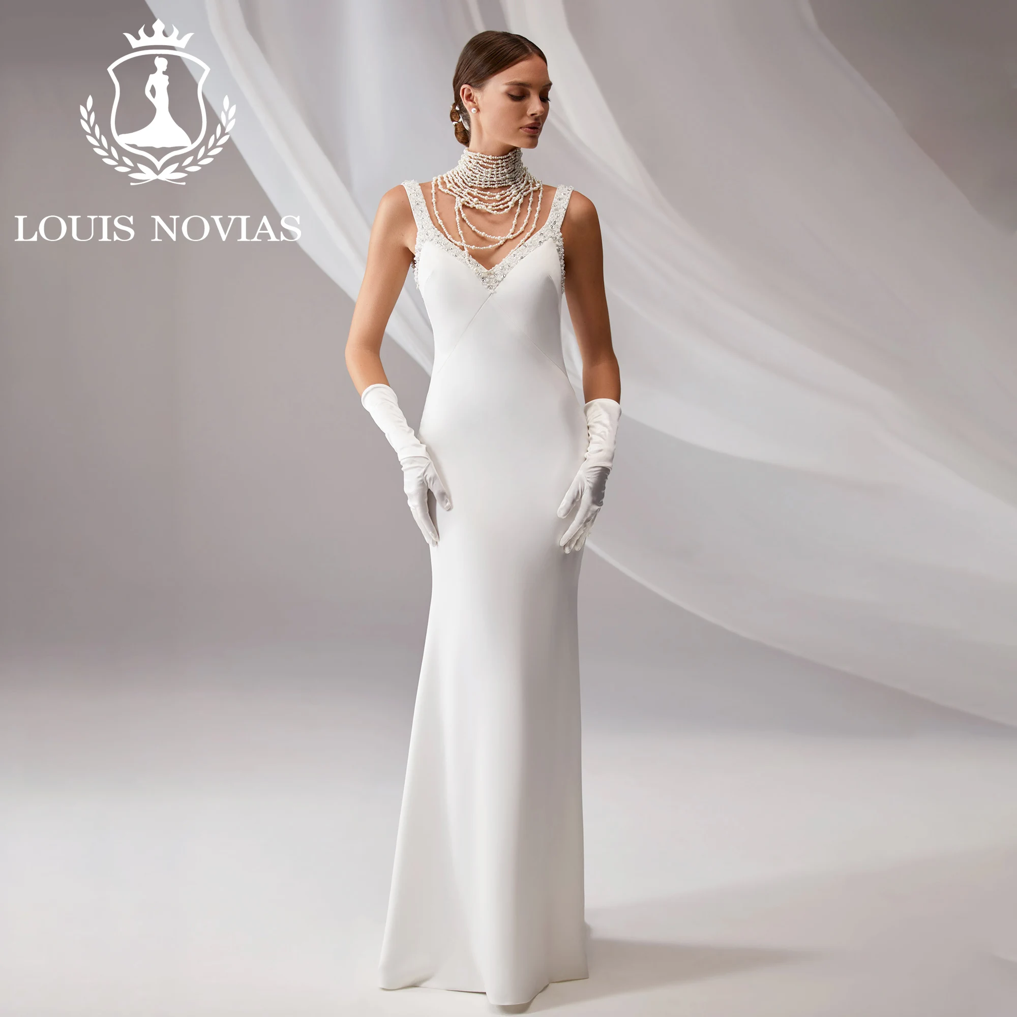 

LOUIS NOVIAS Mermaid LuxuriousNew Arrival Charming Sweetheart Spaghetti Straps CRYSTAL Backless Wedding Gown Vestidos De Novia