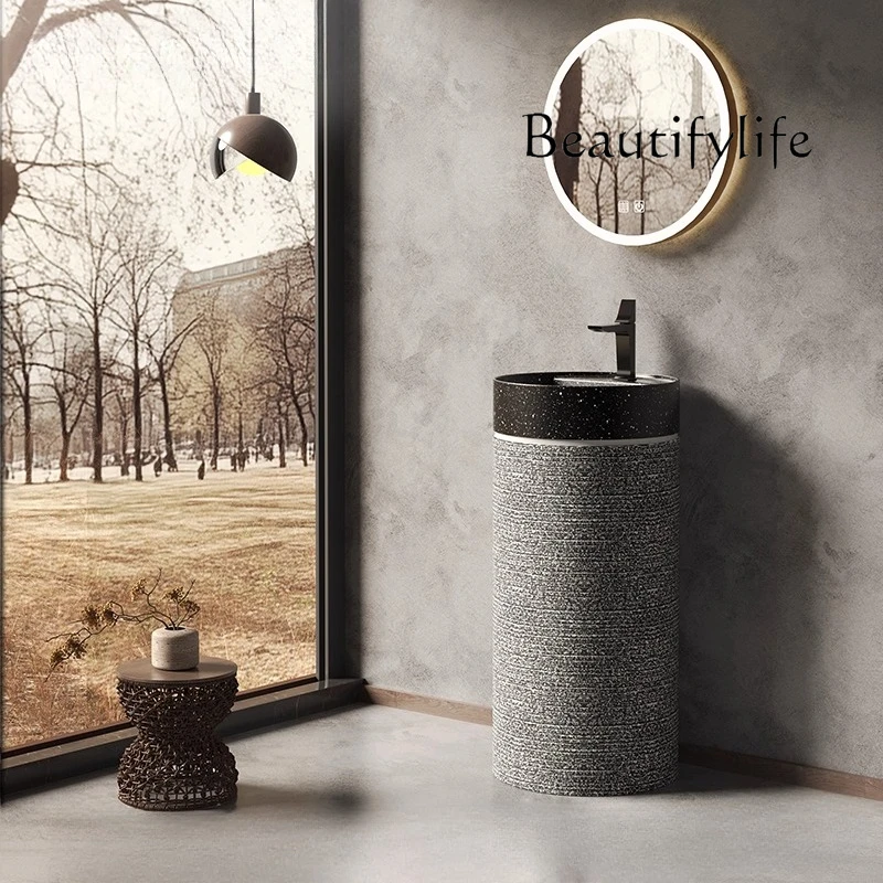 

New Chinese style imitation stone column basin B & B outdoor courtyard column type washbasin integrated floor bathroom washbasin