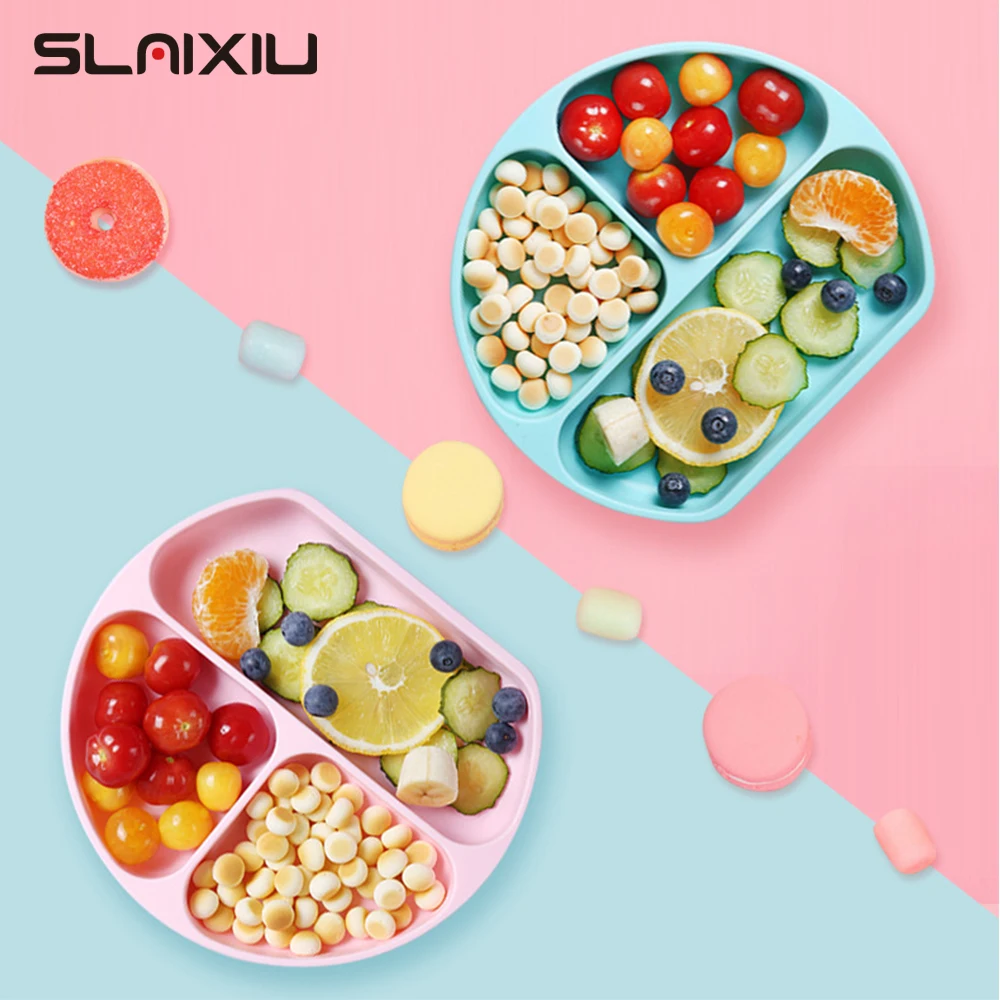 Baby Safe Silicone Dining Plate Bib Suction Children Dishes Suction Toddle Training Tableware Kids Feeding Sucker Bowls BPA Free