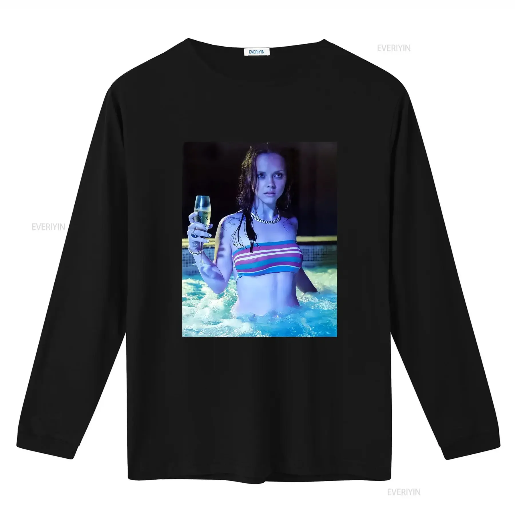Christina Ricci Hot Striped Bikini Pool Party T Shirt for Women vintage Washed Stylish Stretched Comfortable homme Casual
