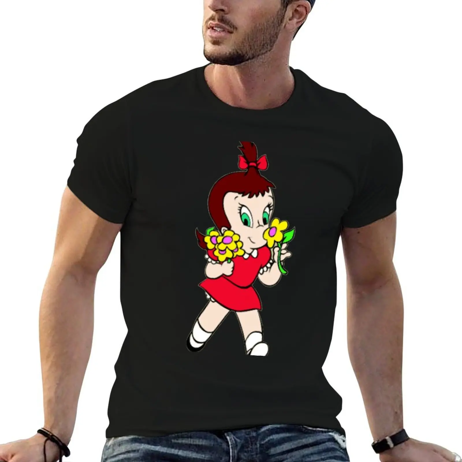 تي شيرت Little Audrey Flower تي شيرت قطني أسود عادي للرجال حزمة تي شيرت للرجال جرافيك تي شيرت عتيق