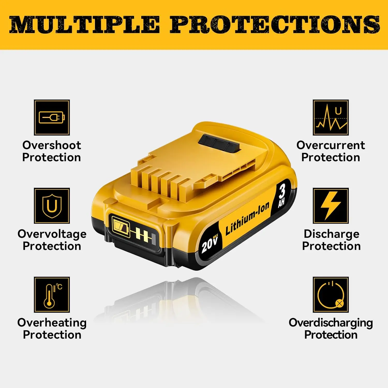 Bravebull 7500mAh 대용량 20V 충전식 리튬 이온 배터리 Dewalt 배터리 교체용 DCB206 DCB207 DCB204 DCB201