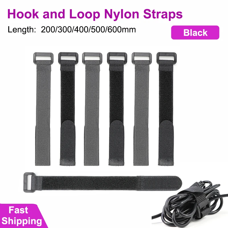 10~300pcs Black Hook and Loop Nylon Straps Self Adhesive Cable Ties Wire Organizer Reverse Buckle Line Reusable Bundle Fastener