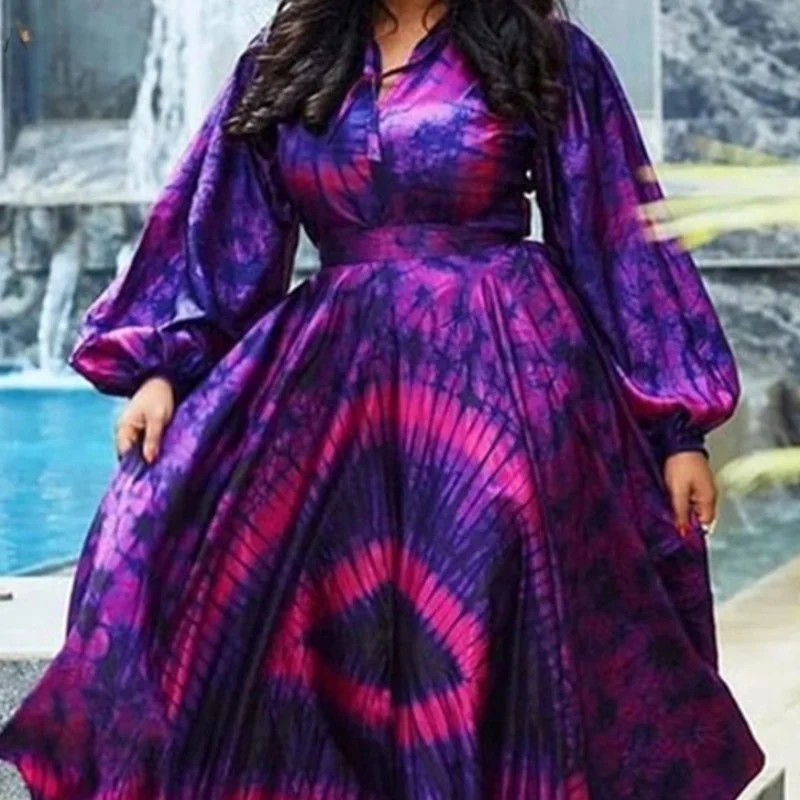 plus size Chiffon High-end V-Neck Full Sleeve Long High waist Dress Elegant Daily Sexy Women A-Line Maxi Dress vestido feminino