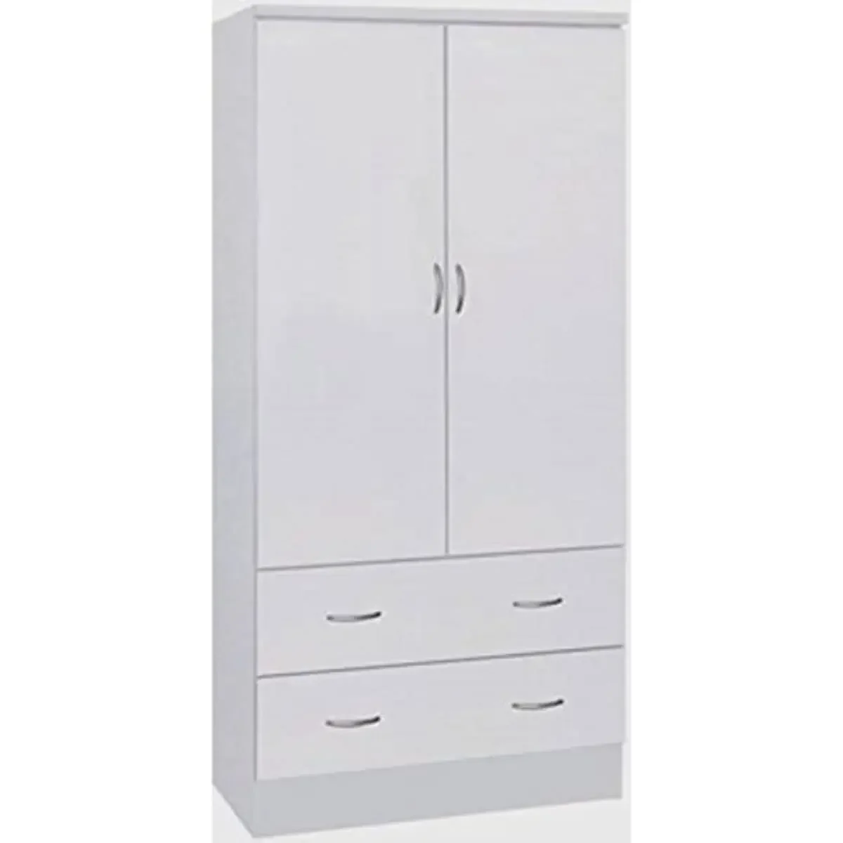 HODEDAH IMPORT Two Door Wardrobe, with Two Drawers, and Hanging Rod, White.