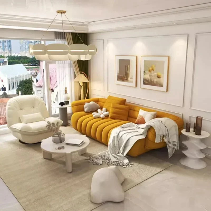 Yellow Lazy Love Seat Sofa for Reading - Comfortable, High-Quality Couch with Handrail for Small Families, In Stock