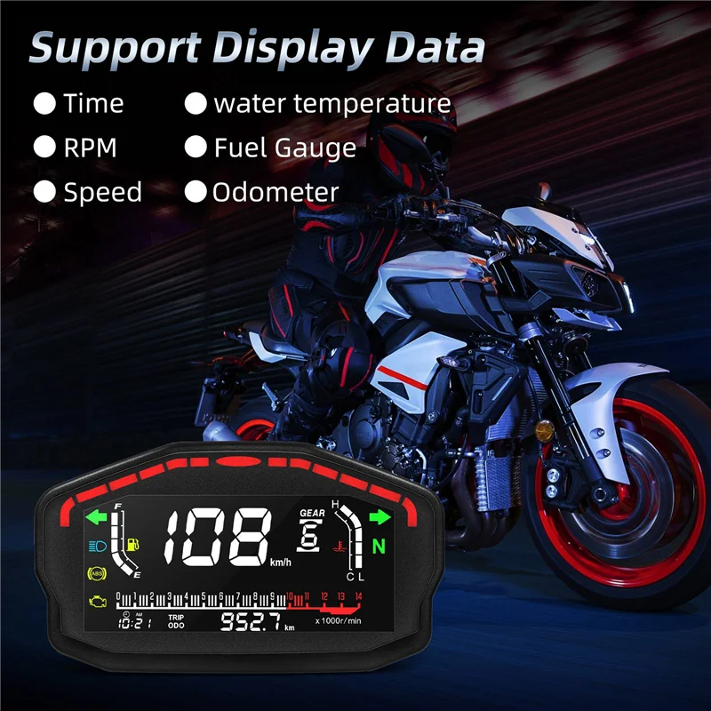 

1Set Motorcycle Digital Dash Digital Panel LED LCD Speedometer Odometer 1,2,4 Cylinders Black