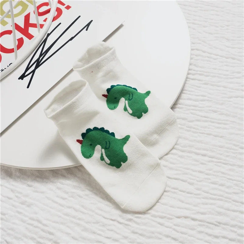 Funny New Cartoon Graffiti Dinosaur Shark Fox Happy Animal Socks Summer Cute White Ankle Sokken Unisex Art Dropship