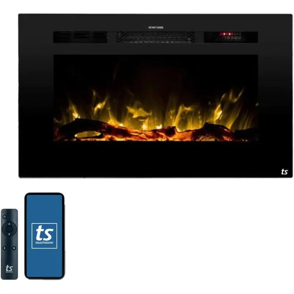 

Настенный электрический камин 28 дюймов - 30 настроек цвета/пламени - Нагреватель 1300 Вт - Дизайн под дрова и кристалл - Совместимость с Alexa/WiFi