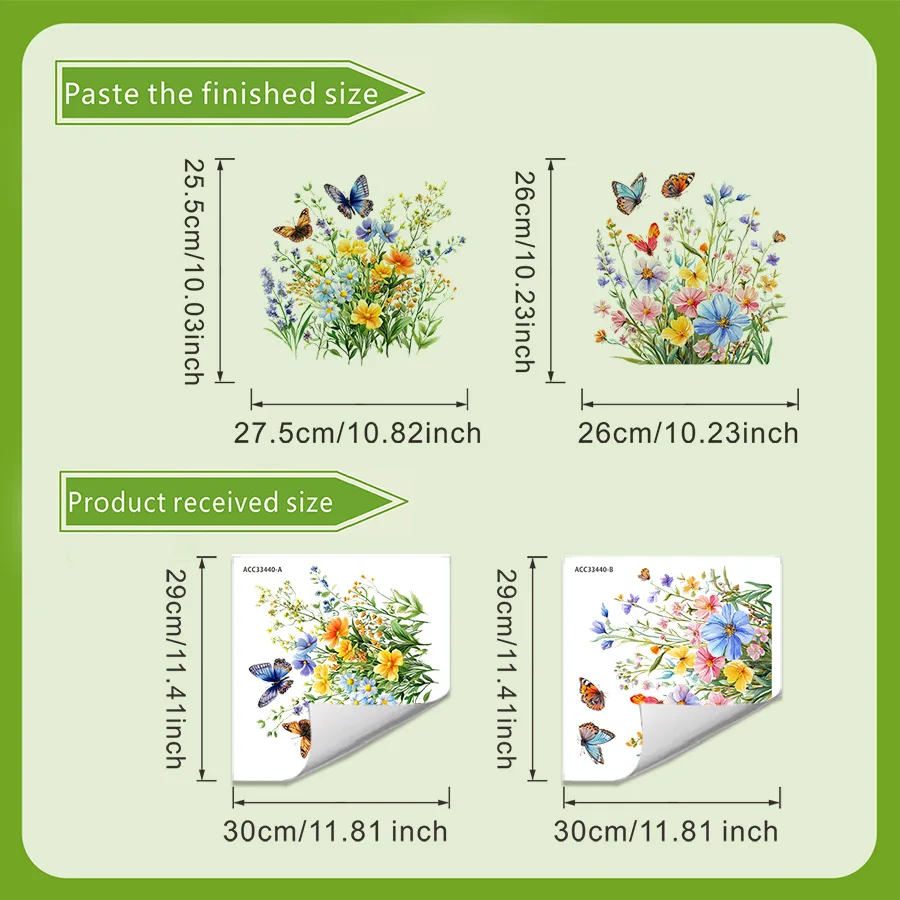 2PCS Fresh Flower & Butterfly Toilet Stickers Self-Adhesive Decals for Bathroom Toilet Tank Seat Home Decor