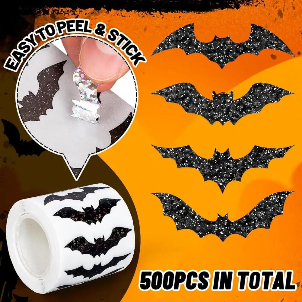 High-quality Material Stickers Sparkly Halloween Bat Sticker Rolls Pink Black Bat Decals for Scrapbook Journal for Coloring