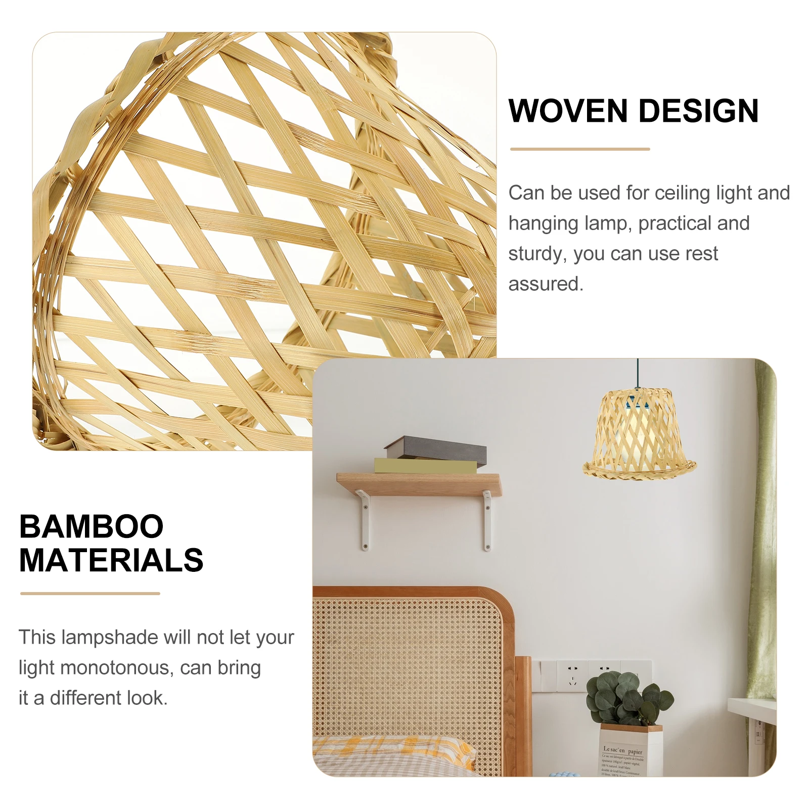 

Bamboo Lampshade Handwoven Rattan Cover Lightweight No Burrs Home Hotel Cafe Replacement Chandelier Shade Large Weaving Lamp