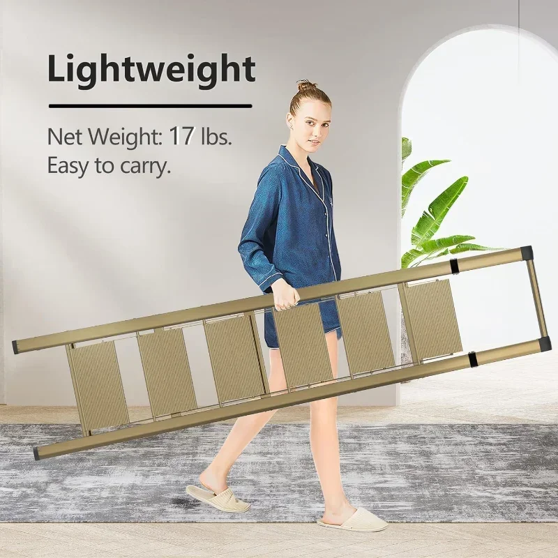 سلم ذو 6 خطوات للسقف العالي بطول 12 قدمًا، مقعد من الألومنيوم خفيف الوزن قابل للطي مع قبضة يد مريحة، سلالم متدرجة #4