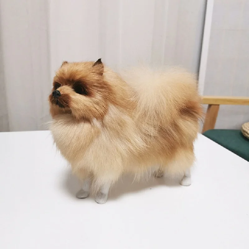 Simulation Dog Pomeranian Model Plastic&furs Dog HandiCraft Home Desk Decoration Living Room Ornament Gift d0614