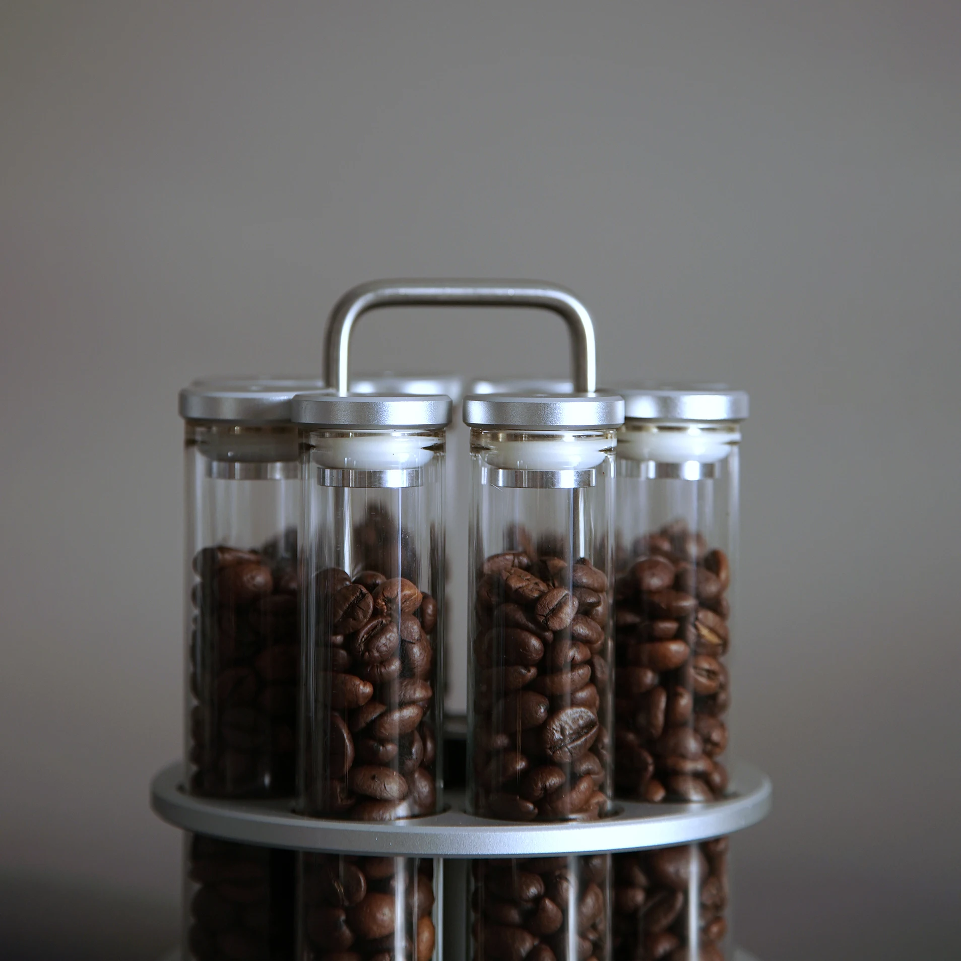 Single Dose Espresso Bean Cellars With Rotatable Display Rack And Funnel, Coffee Bean Storage Glass Tube