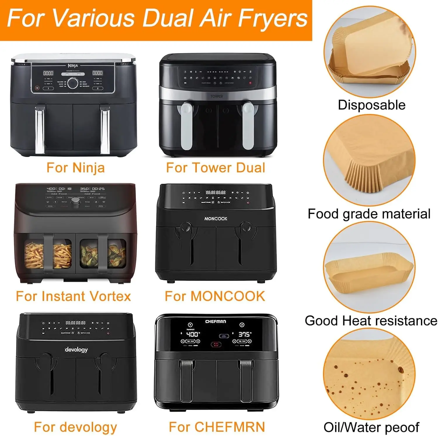 200 Pieces Baking Paper Accessory for Air Fryer Ninja Baking Paper Sheets for Fryer Ninja Foodi Dual Accessories Mould