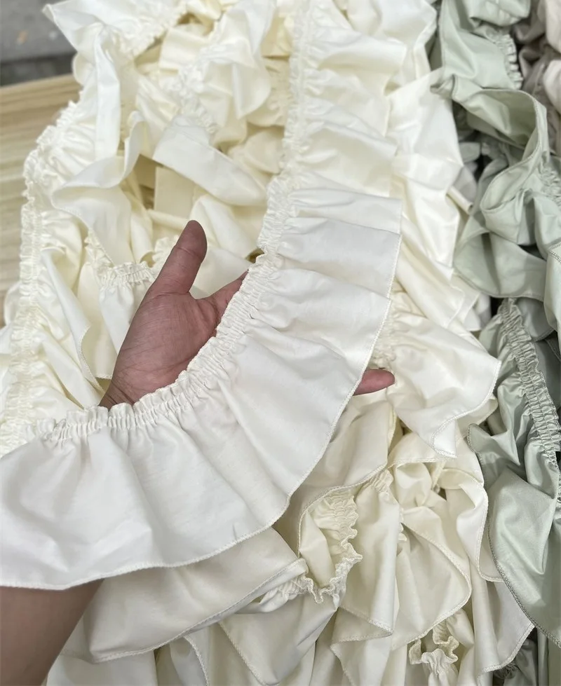 9cm Pure Cotton Light Green/Khaki/Grey 8color Available Ruffles Lace Trim Cotton Cloth Trim SC206