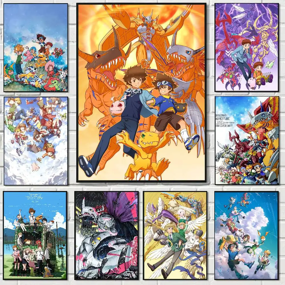 Anime Digimon Anime Poster Waterproof Wall Art Sticker For Bar Living Room Vintage Room Decor Print Gift